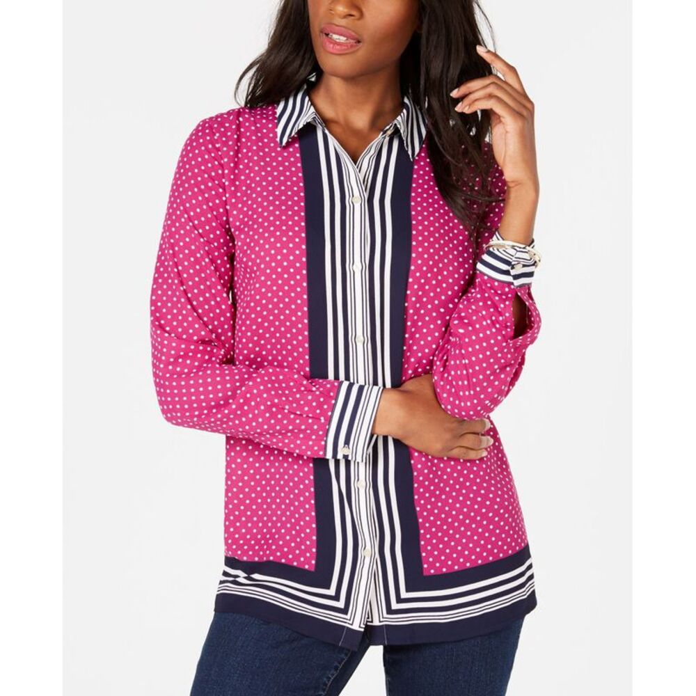 Charter Club Border Stripe Dot Print Blouse
